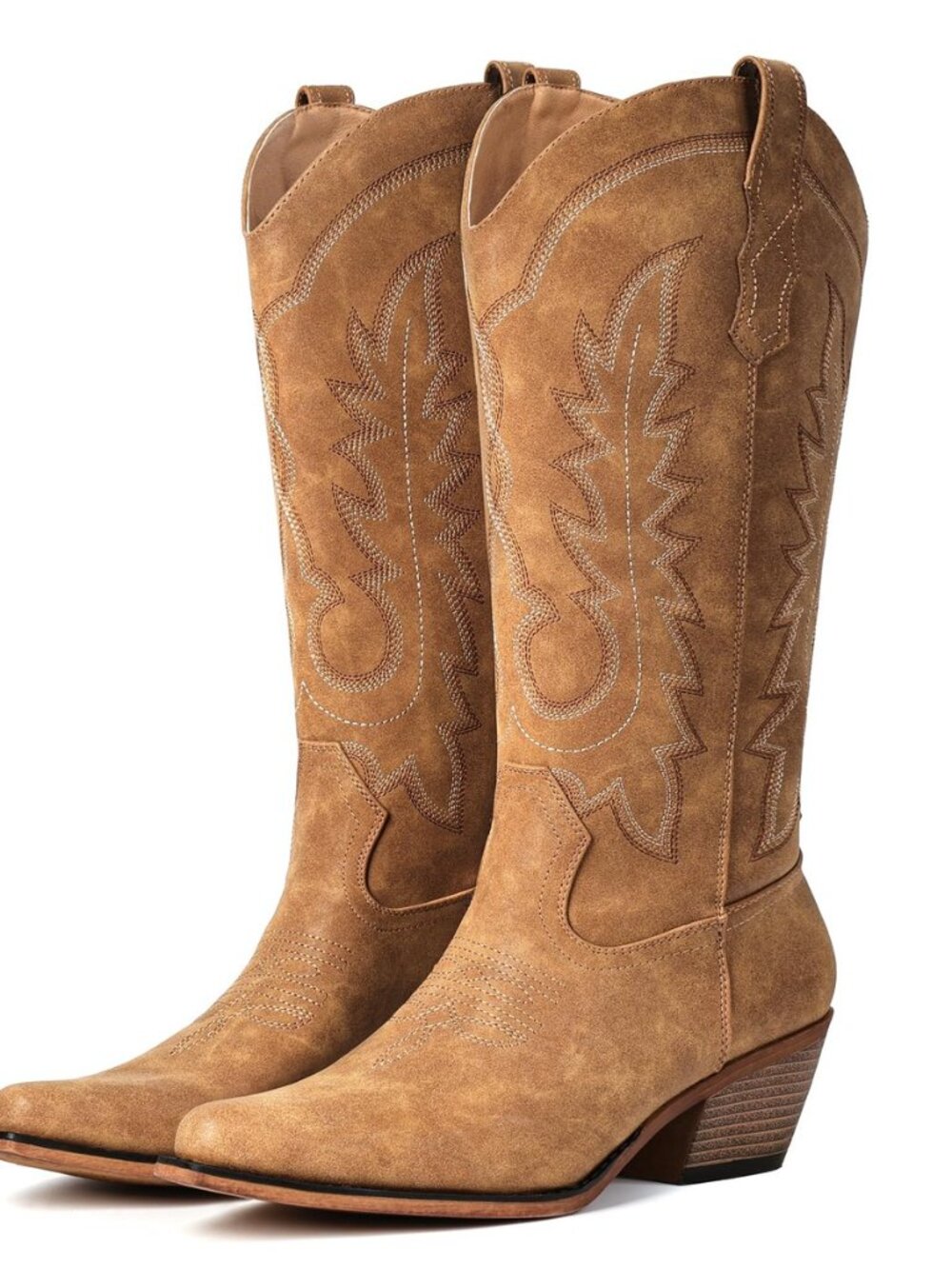 Women's Pointed Toe Mid Calf Cowboy Boots – Cowgirl Boots with Chunky Heel